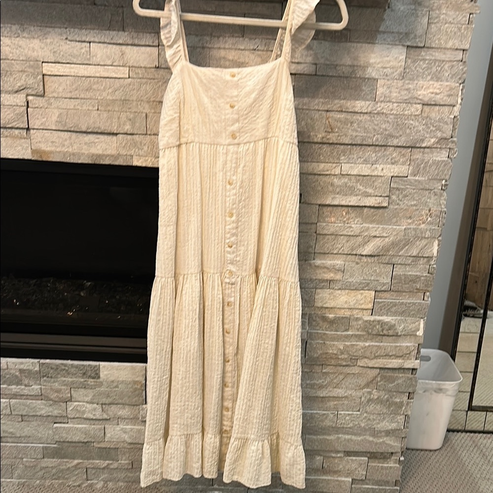 Cream Ruffled Buttoned Maxi Sundress